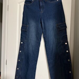 Forever 21 Blue Cargo Jeans with Button Details